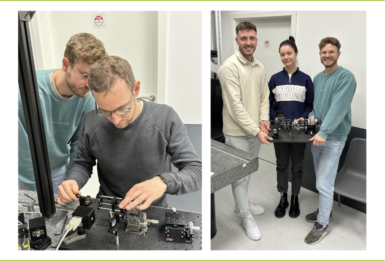 Young researchers working on a laser prototype.